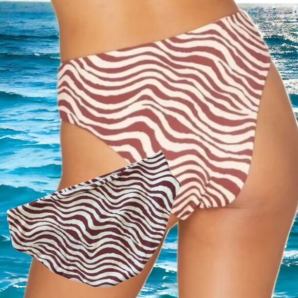 Andie Swim The Hipster Bottom Bias Striped Truffle Eco Nylon Size Medium - Picture 1 of 9